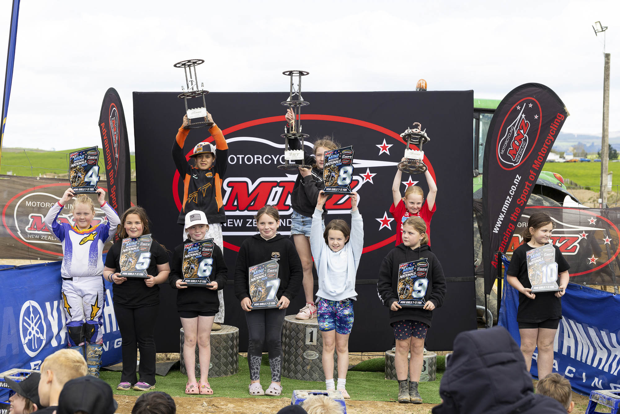 20261004-20261004_MiniMX_3443 The inaugural Mini Girls class podium (from left): Unique Niania (2nd), Mia Manston (1st) and Libby Wind at the 2026 NZ Mini Motocross Nationals