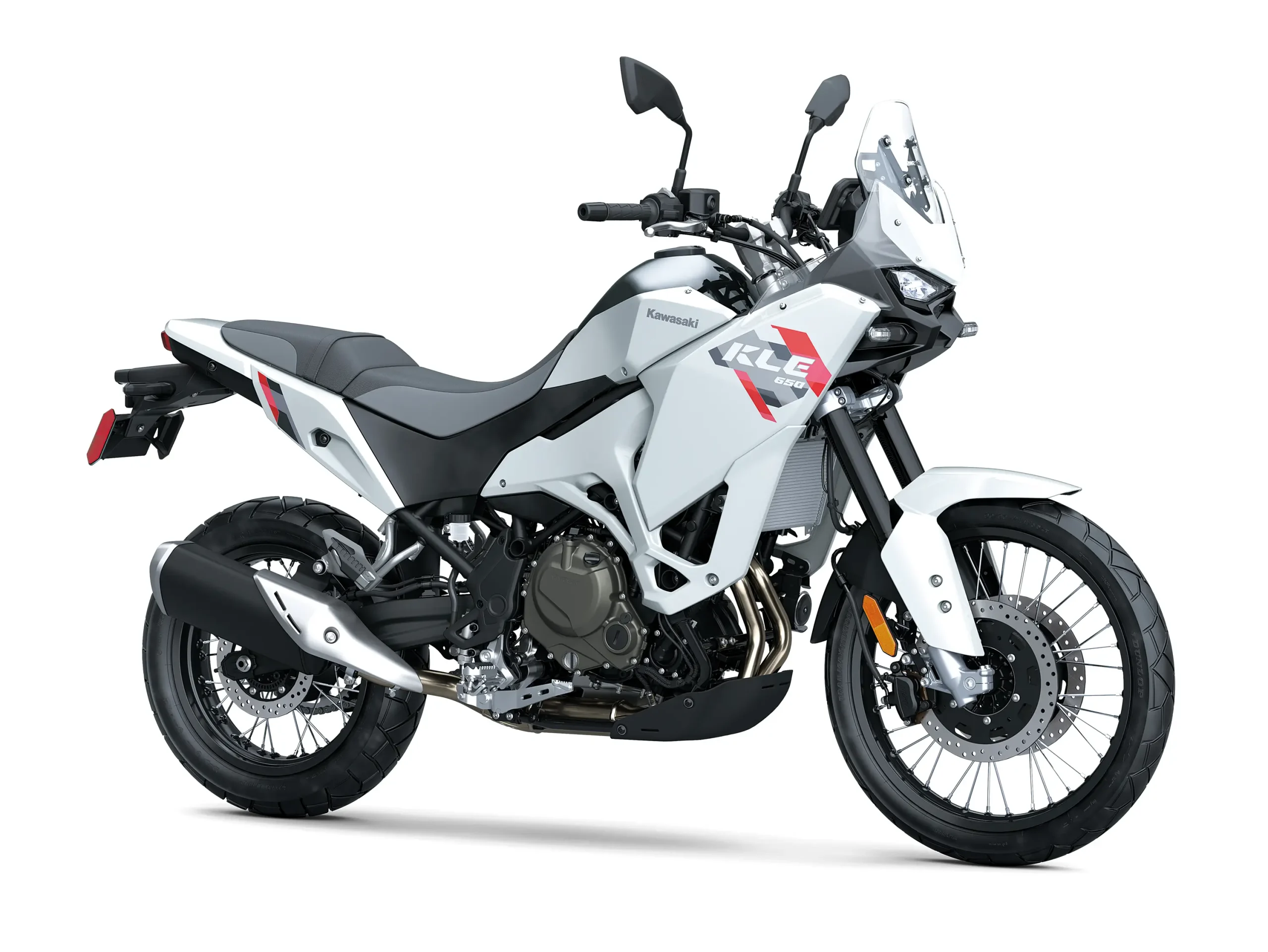 Kawasaki KLE650 white studio front three quarter view