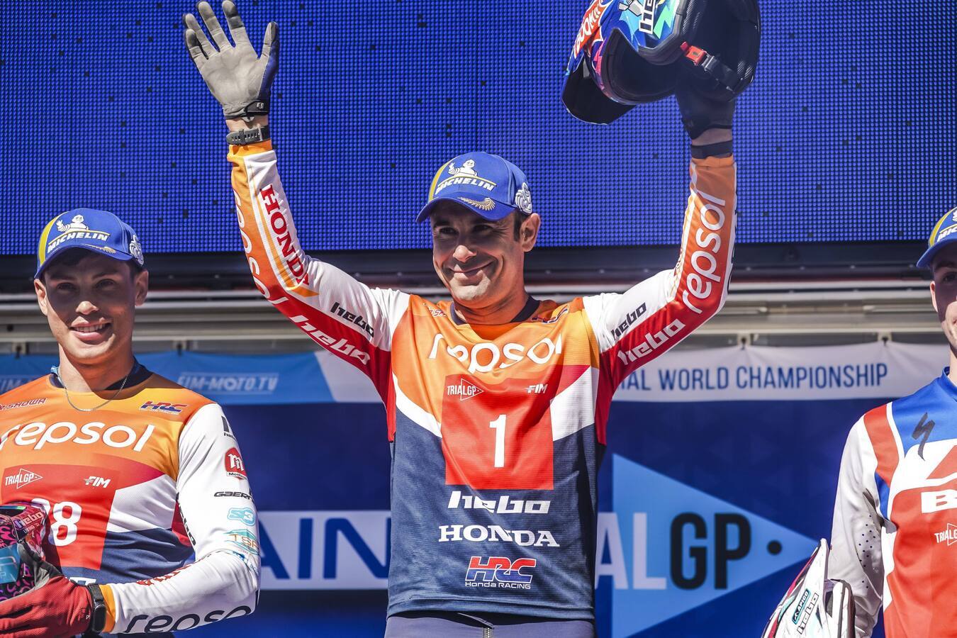 Toni Bou celebrating a championship victory