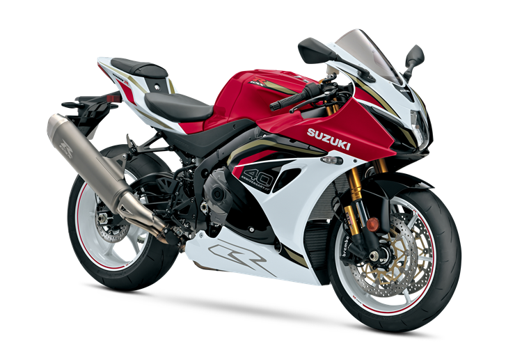 Official Suzuki studio image of the red 2027 GSX-R1000R, front three-quarter view
