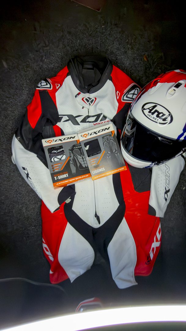 IXON Underground base layer packaging on motorcycle leathers