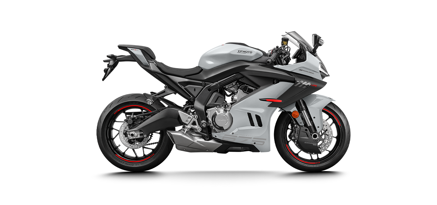 CFMOTO 675SR-R in Aerolite Grey, studio right-side profile