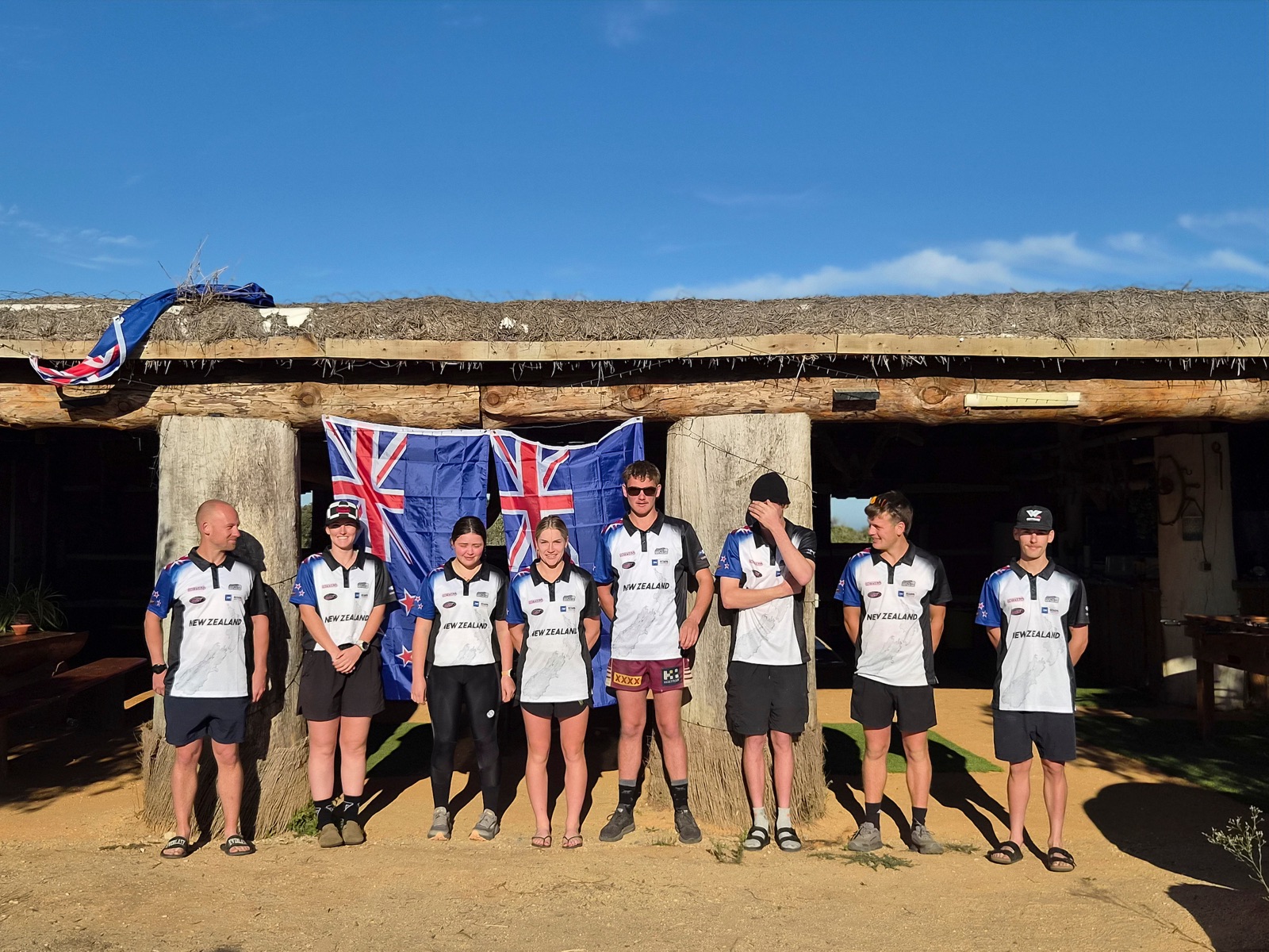 New Zealand riders in team shirts in Grândola, Portugal, ahead of the 2026 ISDE